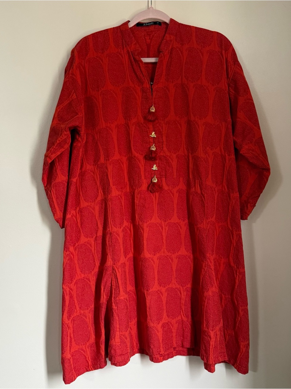 Khaadi 100% Cotton Patterned Orange Tunic Dress Size 14
